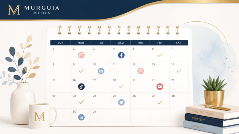 Calendar showing social media posting schedule with consistent marked days