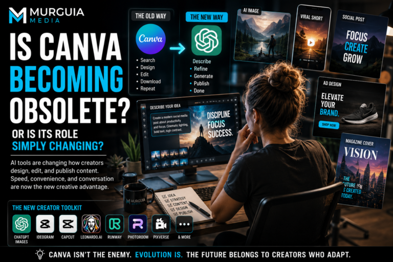 Content creator comparing Canva with conversational AI tools for faster image design, editing, and social media content creation.